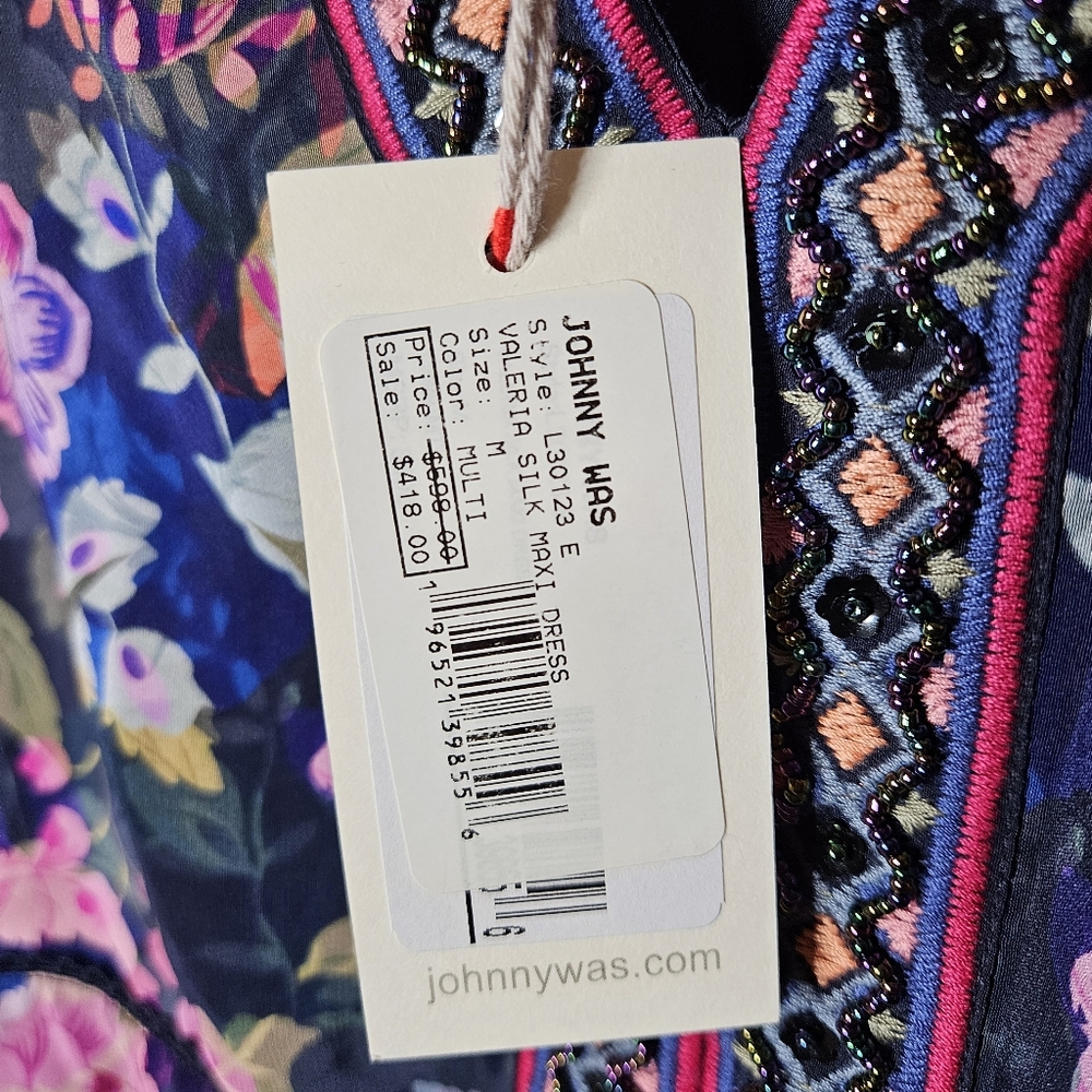 Johnny Was Valeria Silk Floral Beaded Embroidered Maxi Dress‎ Womens Medium NEW - Picture 4 of 9